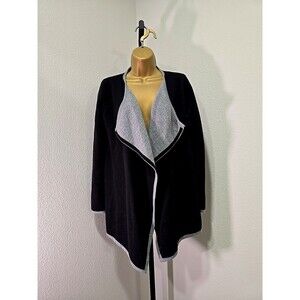 Vtg Lineamaglia Oversized Italian Wool Blend Black Gray Open Cardigan Womens S